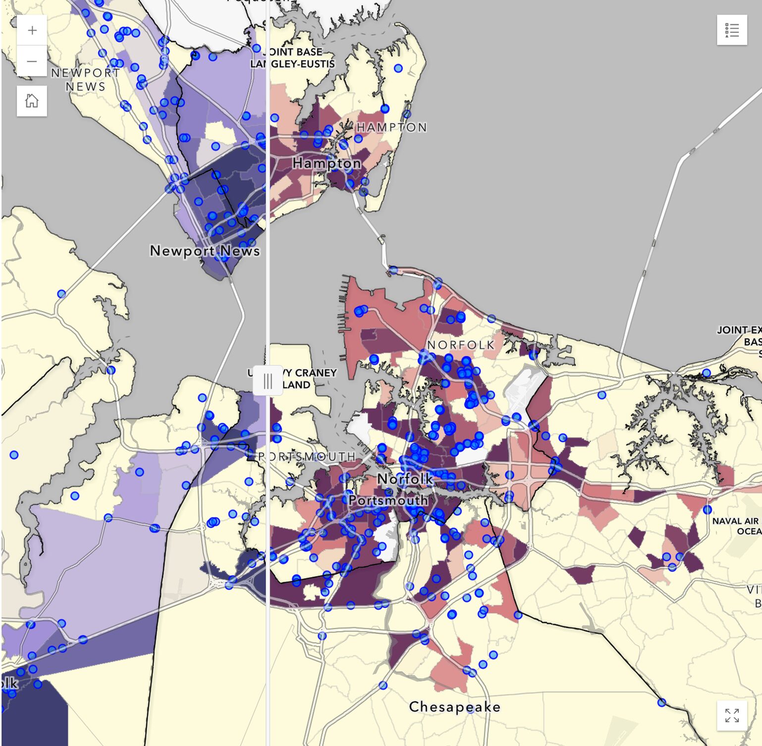 Map of showing high concentration of Flock cameras in areas of high Black and impoverished populations.